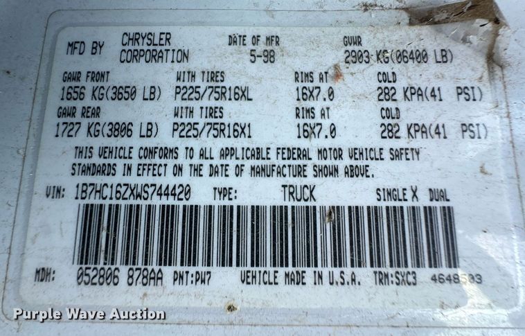 image for item ER8069 1998 Dodge Ram 1500 pickup truck