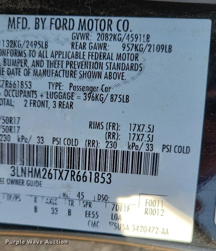 image for item JO9338 2007 Lincoln MKZ 