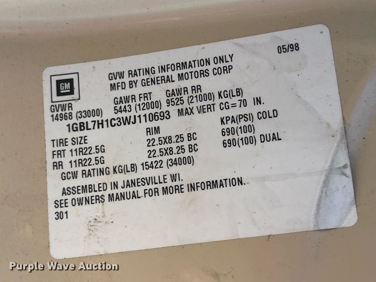 image for item LC9241 1998 Chevrolet  C7500 dump truck