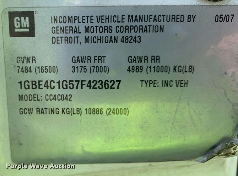 image for item DM1824 2007 Chevrolet  C4500 bucket truck