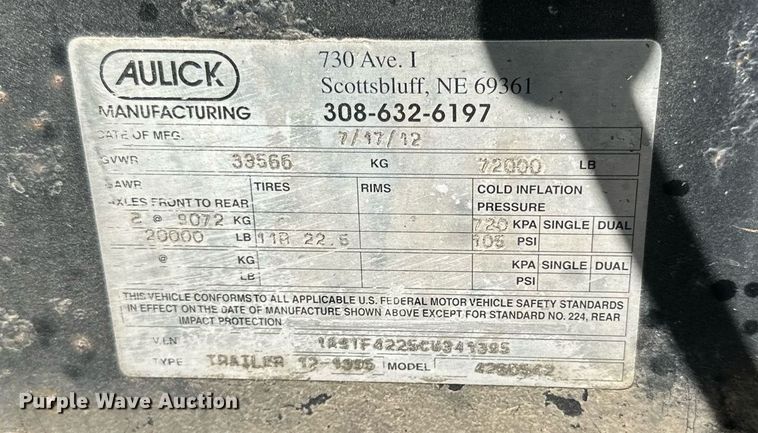 image for item DN0798 2012 Aulick live bottom trailer