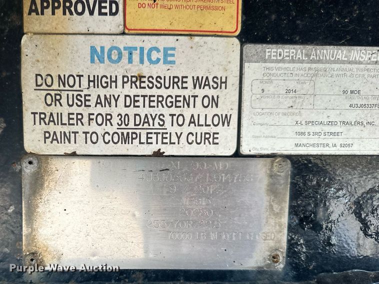 image for item DN0803 2015 XL Specialized  XL90MDE lowboy equipment trailer