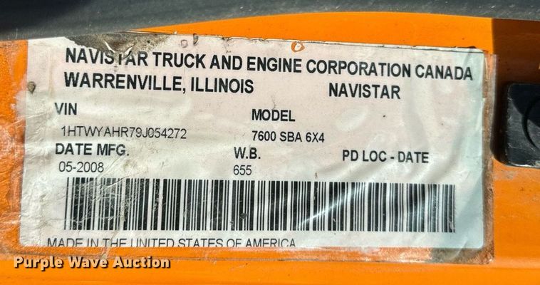 image for item DT2012 2009 International  WorkStar 7600 truck cab and chassis