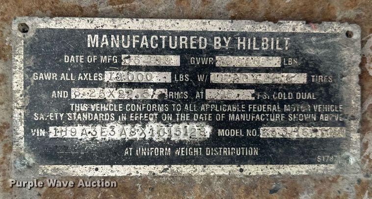 image for item DT2036 1999 Hilbilt end dump trailer