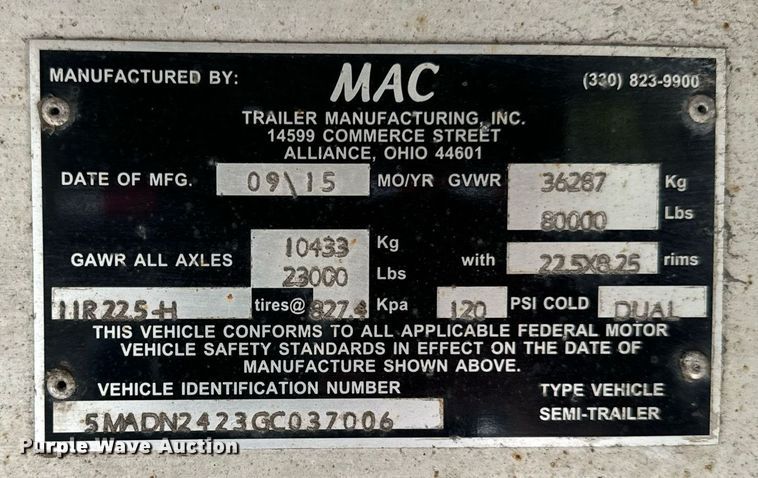 image for item DT2060 2016 Mac  end dump trailer