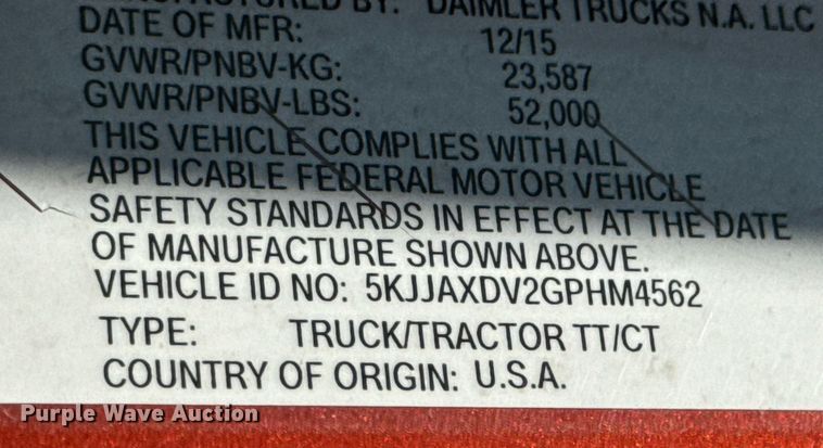 image for item DX1305 2016 Western Star 4700 semi truck