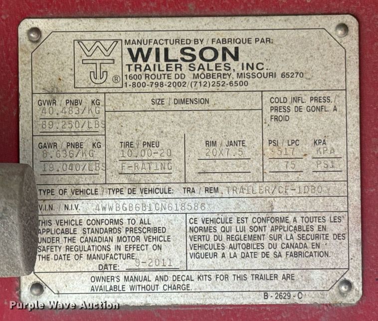 image for item DX1372 2012 Wilson CF-1080 flatbed trailer