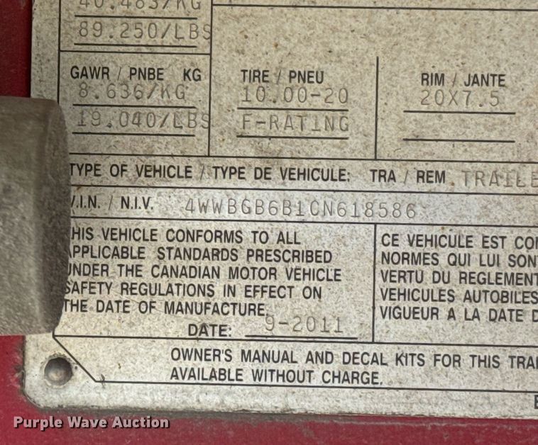 image for item DX1372 2012 Wilson CF-1080 flatbed trailer