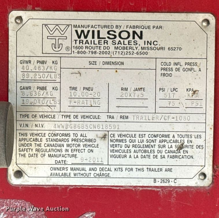 image for item DX1376 2012 Wilson CF-1080 flatbed trailer