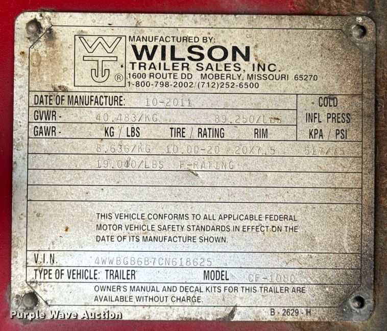 image for item DX1384 2012 Wilson CF-1080 flatbed trailer