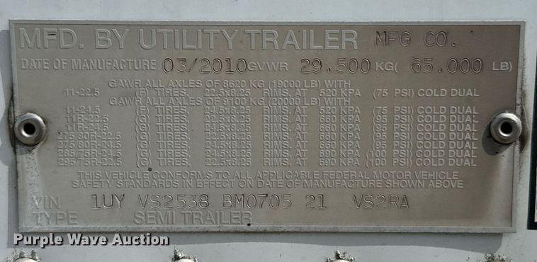 image for item DX1385 2011 Utility  VS2RA refrigerated van trailer