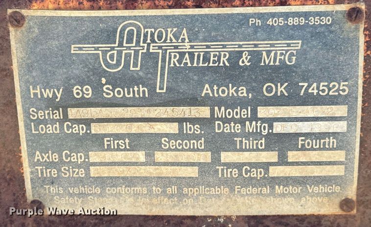 image for item DX1431 1996 Atoka 20DE402 drop deck equipment trailer