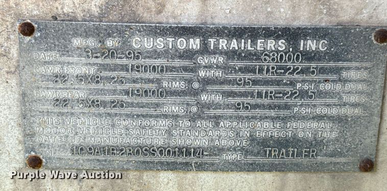 image for item DX1446 1995 Custom Trailers tank trailer