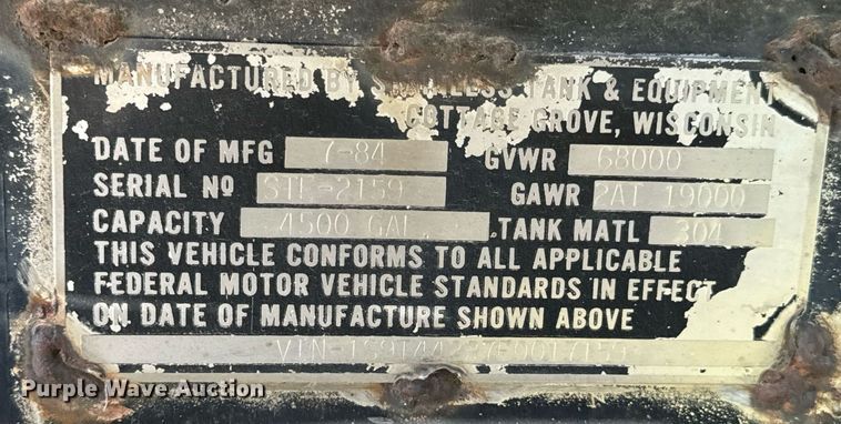 image for item DX1447 1984 Stainless Tank & Equipment tank trailer