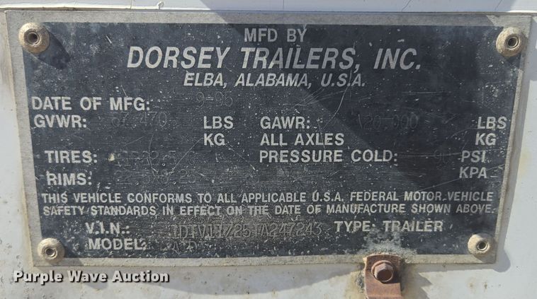 image for item EE8661 1996 Dorsey dry van trailer