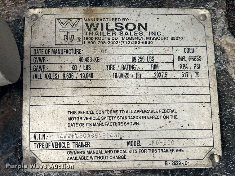 image for item EH2844 2009 Wilson CFD-900 side curtain trailer