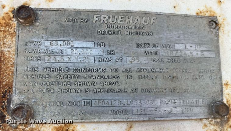 image for item EH2854 1988 Fruehauf HEB-F2-J 1000 pneumatic dry bulk trailer