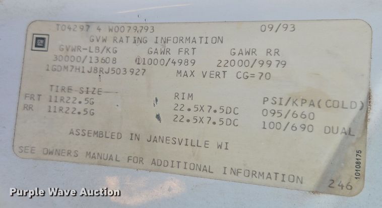 image for item EI8420 1994 GMC Top Kick C6500 crane truck