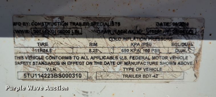 image for item EQ2340 2011 Construction Trailer Specialists BDT-42 bottom dump trailer