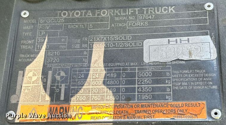 image for item DD3341 2018 Toyota 8FGCU25 forklift
