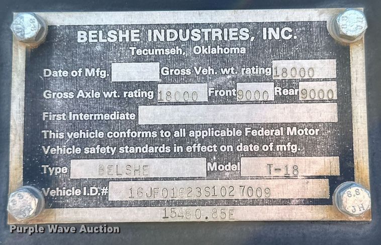 image for item DD3378 1995 Belshe T-18 equipment trailer