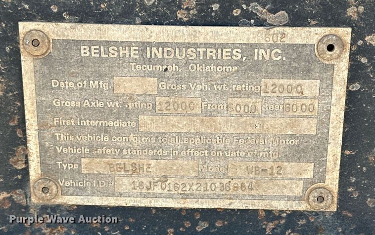 image for item DD3379 2002 Belshe WB-12 equipment trailer