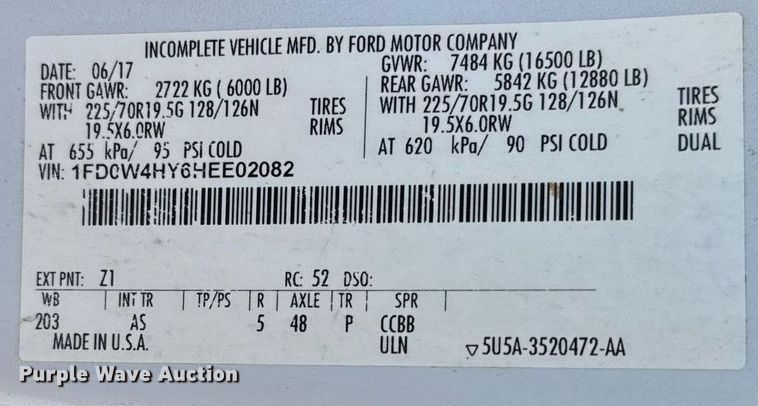 image for item DO2565 2017 Ford F450 Super Duty XL truck cab and chassis