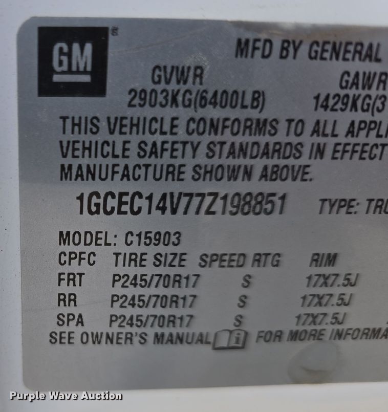 image for item DW3847 2007 Chevrolet Silverado 1500 pickup truck