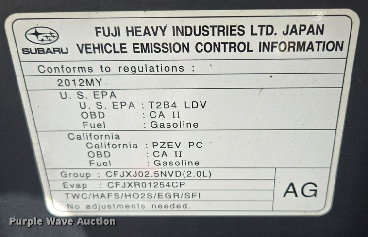 image for item EE8558 2012 Subaru Impreza  
