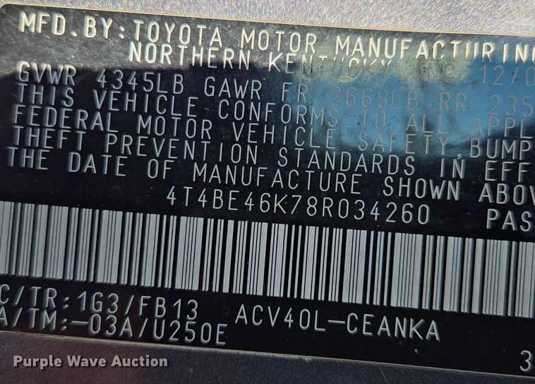 image for item EE8587 2008 Toyota  Camry LE 