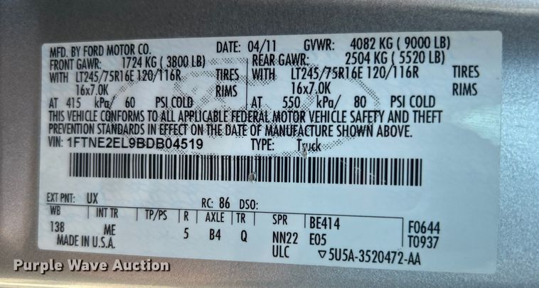 image for item EG0930 2011 Ford E250 handicap accessible van