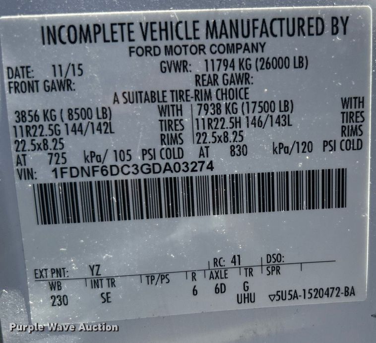 image for item EG1103 2016 Ford F650 Super Duty  box truck