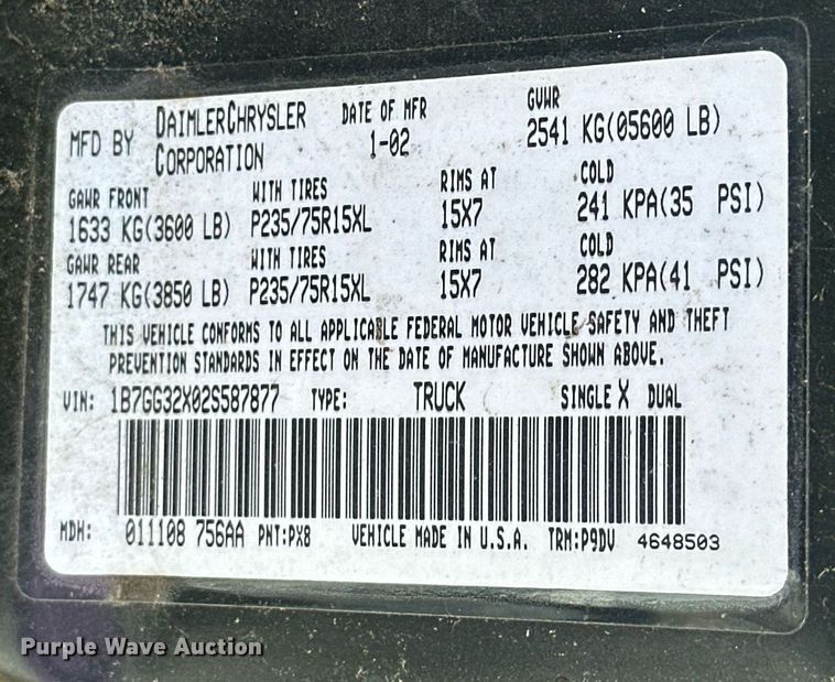 image for item EJ4883 2002 Dodge  Dakota Sport Club Cab pickup truck