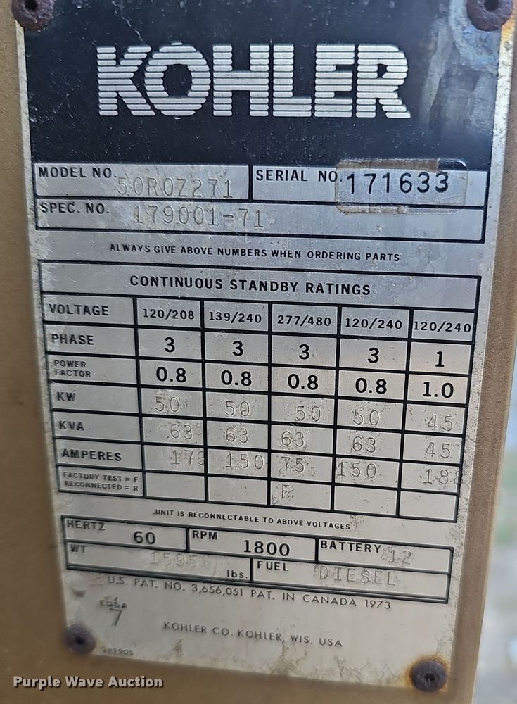 image for item EK0890 1999 Kohler Fast Response II  generator