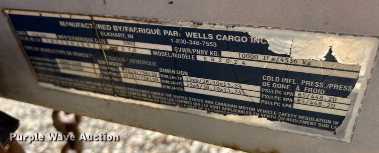 image for item EK3475 2002 Wells Cargo enclosed cargo trailer