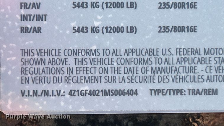 image for item EK3476 2021 Gatormade equipment trailer