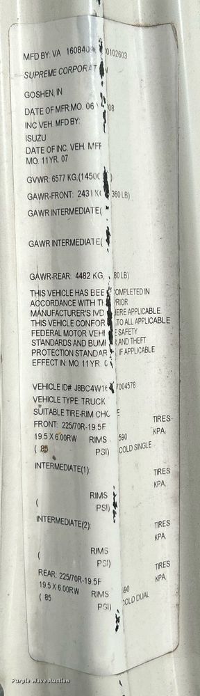 image for item EK3488 2008 Chevrolet  W4500 box truck