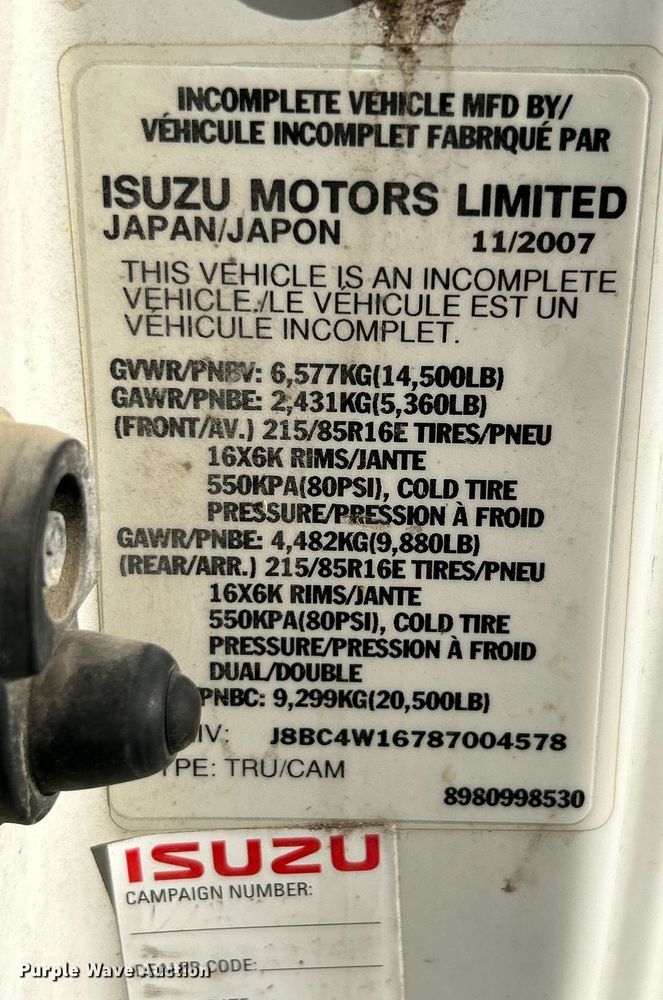 image for item EK3488 2008 Chevrolet  W4500 box truck