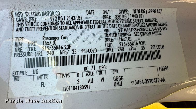 image for item ER8039 2012 Ford Focus 