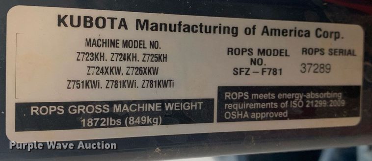 image for item JT9682 2023 Kubota  Z781KWTI ZTR lawn mower