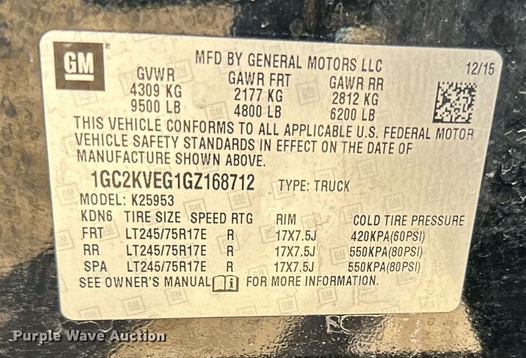 image for item LR9517 2016 Chevrolet Silverado 2500HD Double Cab pickup truck