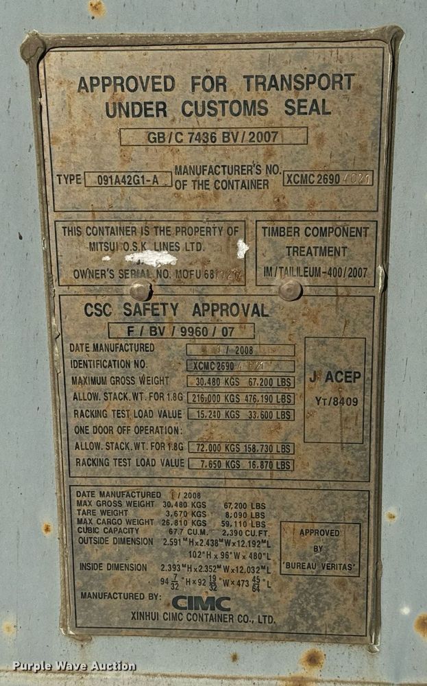 image for item MS9793 2008 CIMC 091A42G1-A Shipping container 