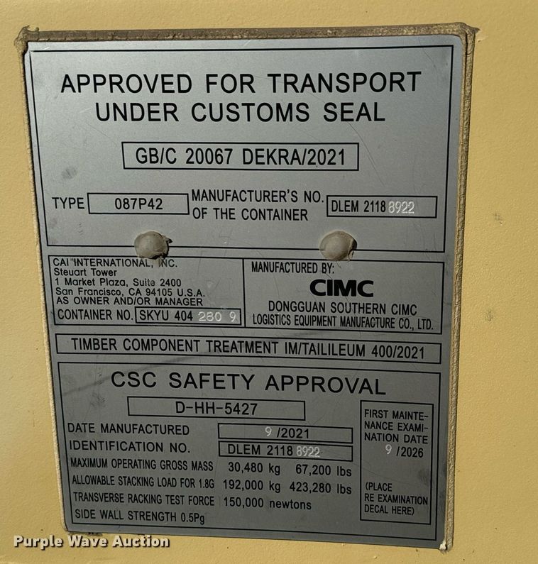 image for item MS9794 2021 CIMC 087P42 shipping container