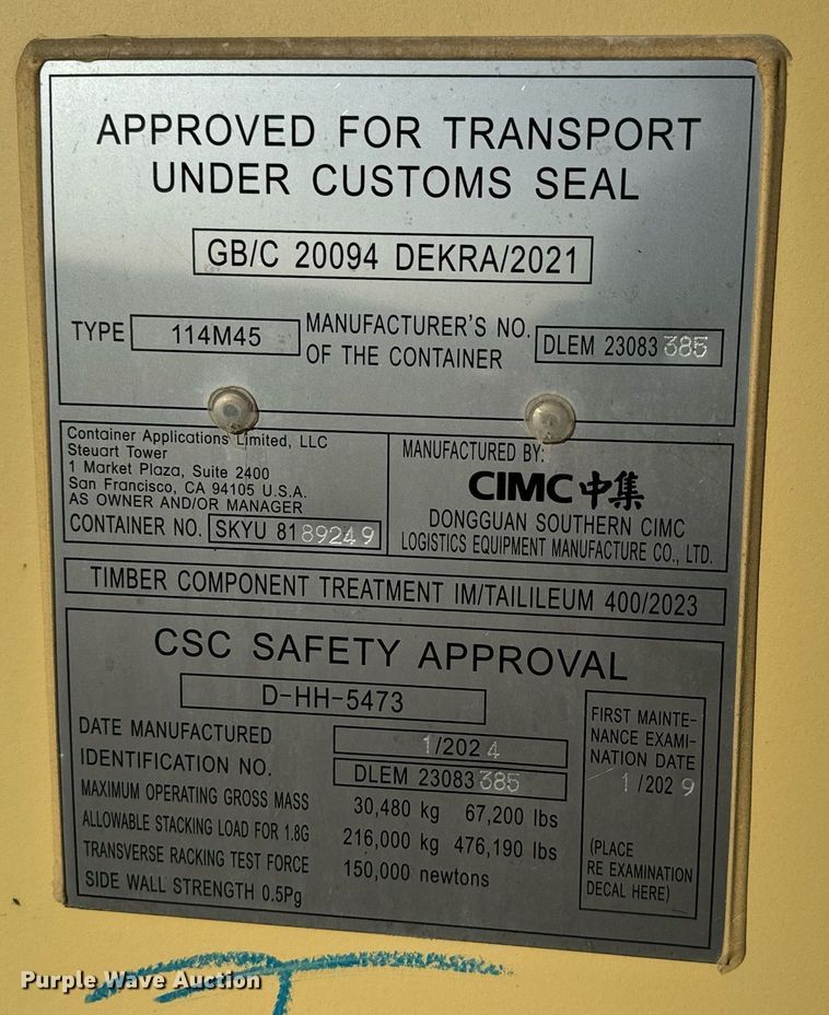 image for item MS9795 2024 CIMC 114M45 shipping container 