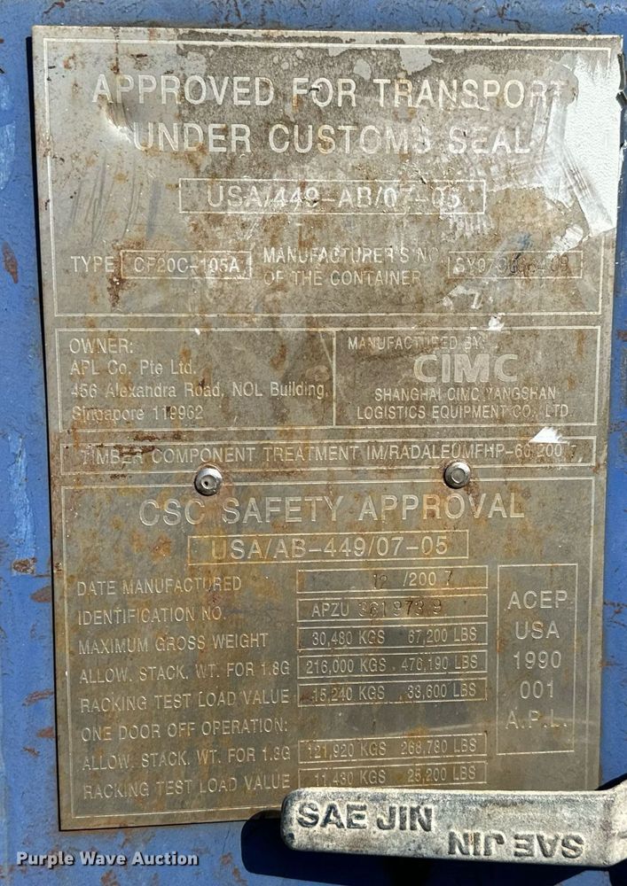 image for item MS9801 2007 CIMC CF20C-105A shipping container 