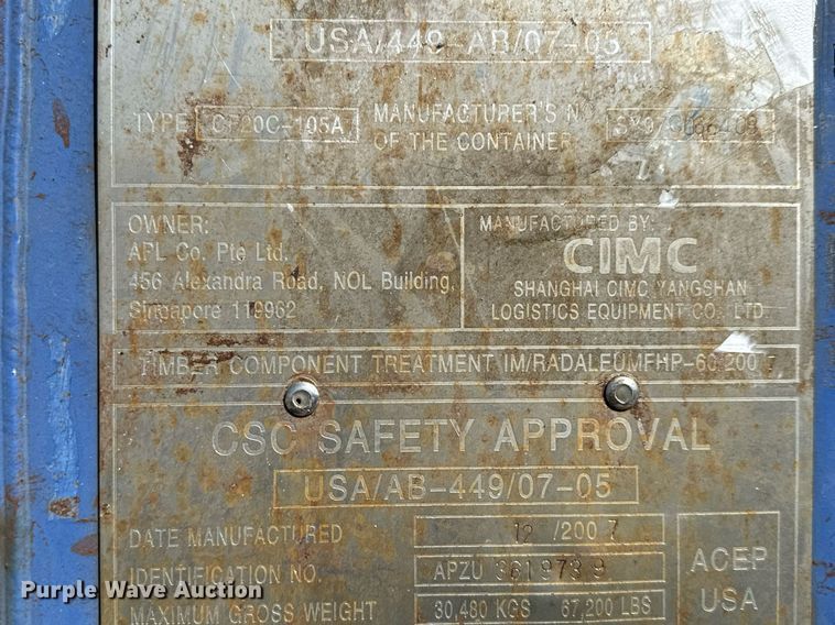 image for item MS9801 2007 CIMC CF20C-105A shipping container 