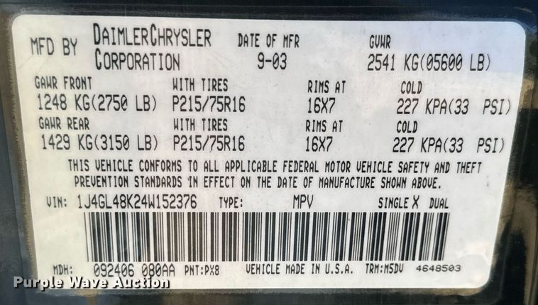 image for item MS9830 2004 Jeep Liberty  SUV