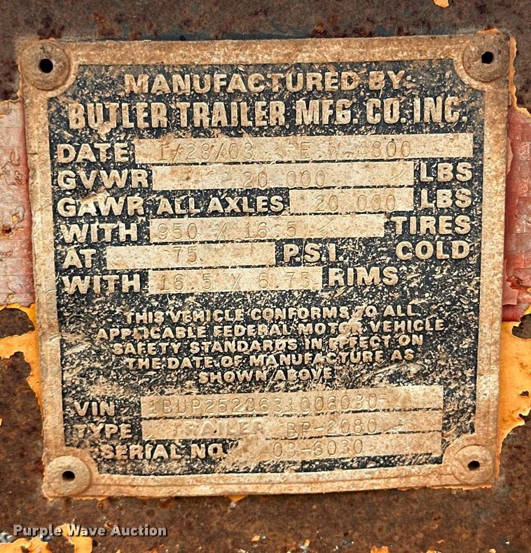 image for item DD3357 2003 Butler pole trailer