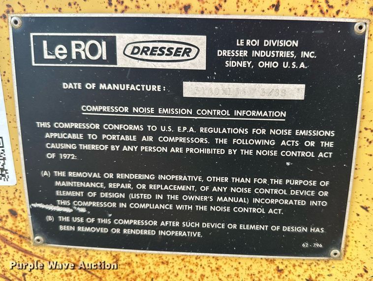 image for item DD3387 1988 LeRoi air compressor