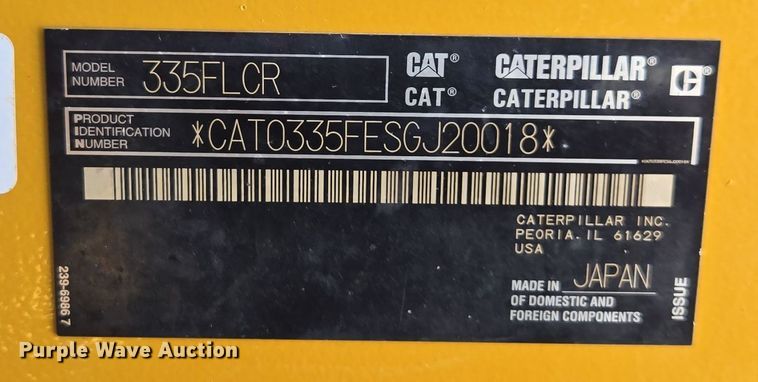 image for item DI6280 2018 Caterpillar 335FL CR excavator